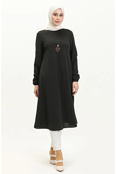 sefamerve Μαύρο μακρύ κολιέ τουνίκ - 2727-02