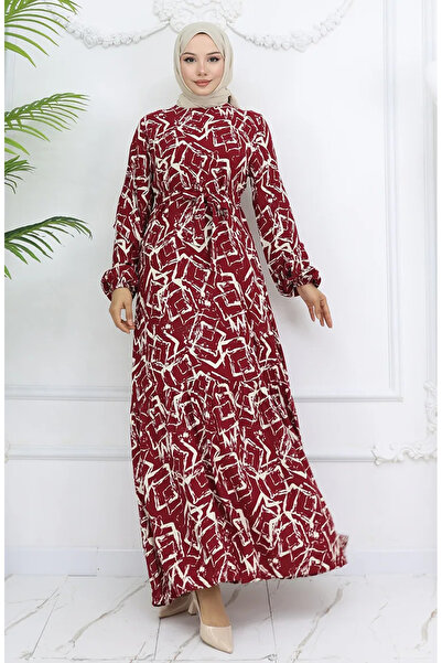 sefamerve Φόρεμα ελαστικό με λαβή από ύφασμα βισκόζης 2006-01 Claret Red