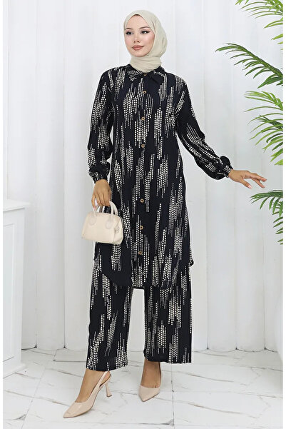 sefamerve Υφασμάτινο Παντελόνι Βισκόζης Σετ Δύο Τεμαχίων 0132-03 Μαύρο