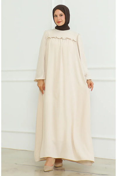 sefamerve قماش Aerobin بيج - فستان بأكمام مطاطية 0465-01