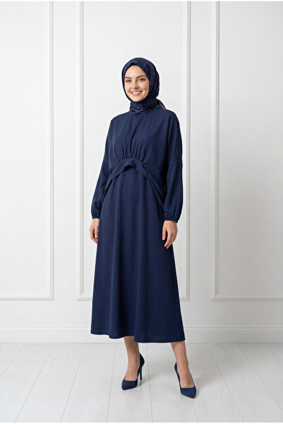 Bemenya Tie Detailed Double Dress-AS4095 Navy