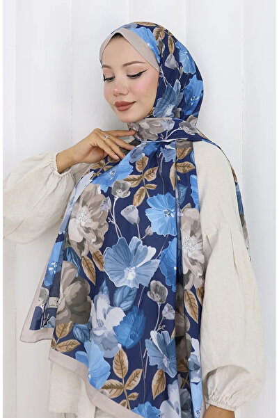 sefamerve Σάλι από βαμβακερό κουκούλα με σχέδιο 70323-11 Μπεζ Ναυτικό Μπλε