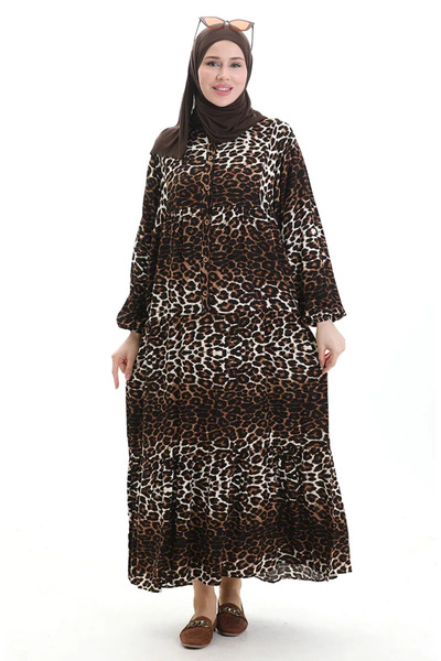 sefamerve Φόρεμα με κουμπιά με σχέδιο Leopard 2071-01 Καφέ Μαύρο