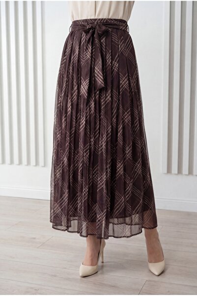 BENAHOLL Φούστα σιφόν με μονόχρωμο σχέδιο Mukaddes Minimal-BN4649.1 Καφέ