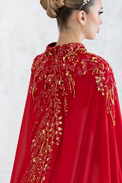 paris in paris YENİ NESİL KIRMIZI KAFTAN-BİNDALLI-GELİNLİK ÜSTÜ PELERİN-ŞİFON KAFTAN-KIRMIZI KINA ELBİSESİ