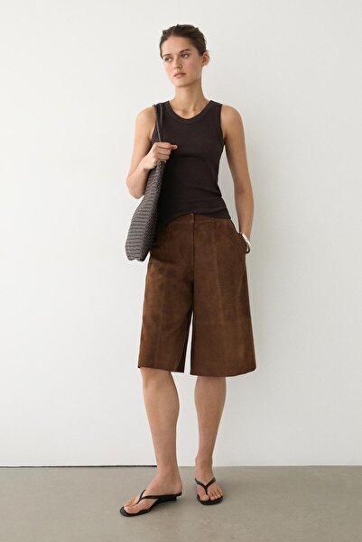 Massimo Dutti Kısa süet deri bermuda şort