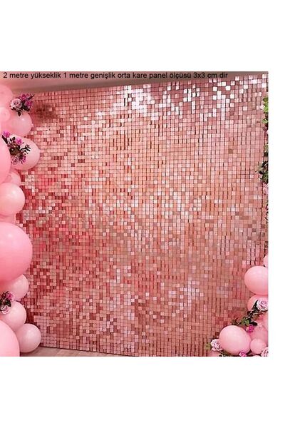 partidolu Aynalı Disko Rosegold Renk Fon Perdesi Folyo Dekor Süsü 2x1 mt retro