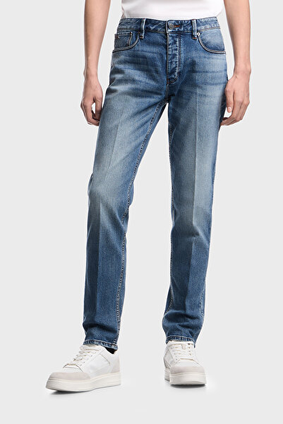 Emporio Armani Pamuklu Slim Fit Düşük Bel Düz Paça Jeans Erkek KOT PANTOLON E...
