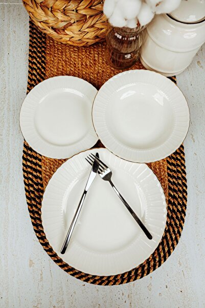 Tulü Porselen TULU PORSELEN 24 PARÇA 6 KİŞİLİK GOLD DETAYLI SUNUM YEMEK TAKIMI