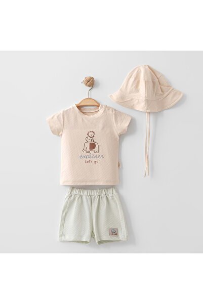 Necix's Tiny Safari Elephant Hat Triple Top and Bottom Set Beige
