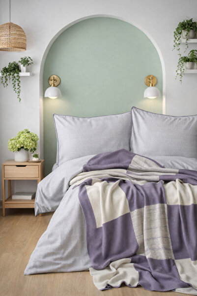 BED LİNE Set lenjerie de pat cu pătură din tricotaje, dimensiune dublă, Joel ...
