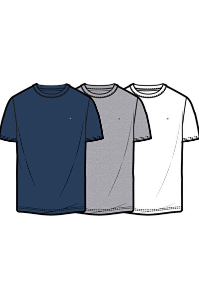Tommy Hilfiger Men's Brand Logo Blue-White-Grey T-Shirt Suitable for Daily Us...