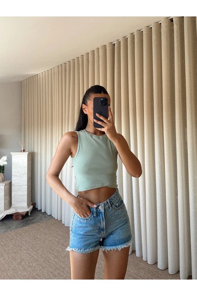 Generic Brand Bluza sa rebrastim detaljima u struku - menta