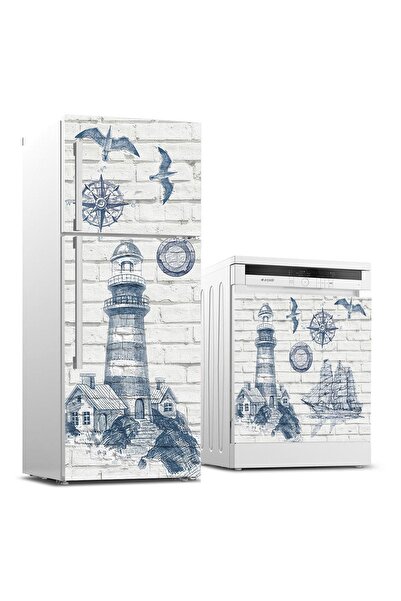 StickerArt Buzdolabı ve Bulaşık Makinası Beyaz Eşya Sticker Kaplama Deniz Feneri