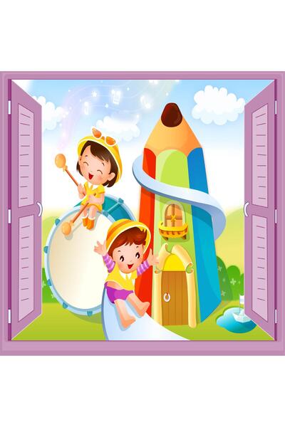 StickerArt Çocuk Odası Bebek Odası Pencere Poster Duvar Kağıdı Kaydırak