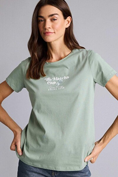 DeFacto Regular Fit Crew Neck Slogan Patterned Combed Cotton Short Sleeve T-S...