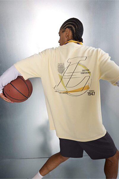 DeFacto NBA Los Angeles Lakers Relax Fıt Bisiklet Yaka Kısa Kollu Tişört F979...