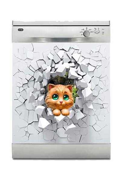 StickerArt Bulaşık Makinesi Sticker Kaplama Beyaz Eşya Kaplama Şirin Kedi