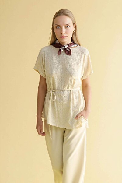 DeFacto Asymmetric Boat Neck Wrinkled T-Shirt G9272Ax26Sp