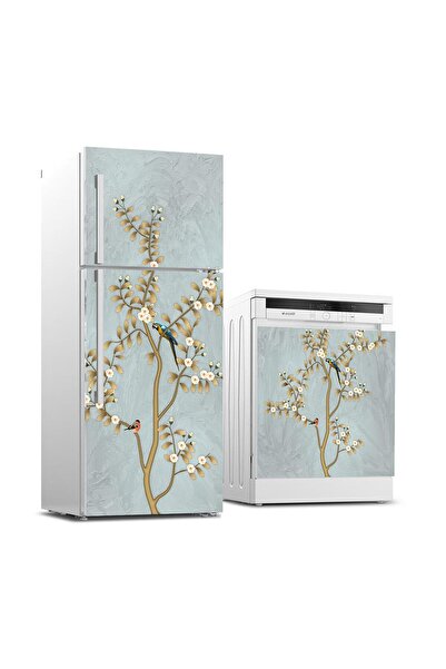 StickerArt Buzdolabı ve Bulaşık Makinası Beyaz Eşya Sticker Kaplama Kuş Ağaç