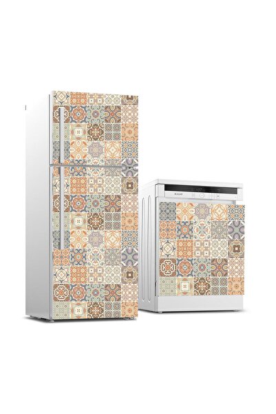 StickerArt Buzdolabı ve Bulaşık Makinası Beyaz Eşya Sticker Kaplama Renkli Fa...