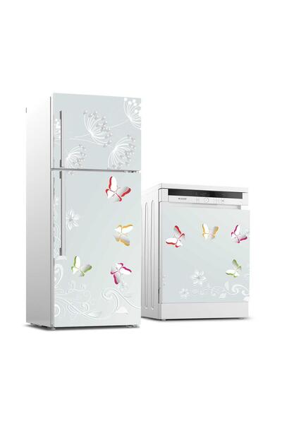 StickerArt Buzdolabı ve Bulaşık Makinası Beyaz Eşya Sticker Kaplama 3D Kelebek