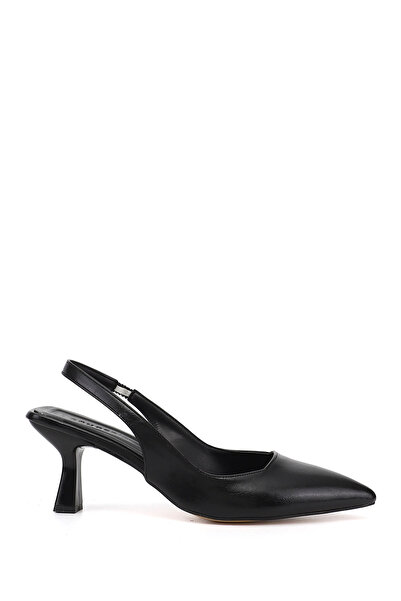 GÖNDERİ(R) حذاء نسائي/بناتي أسود بمقدمة مدببة وكعب كأسي مفتوح من الخلف