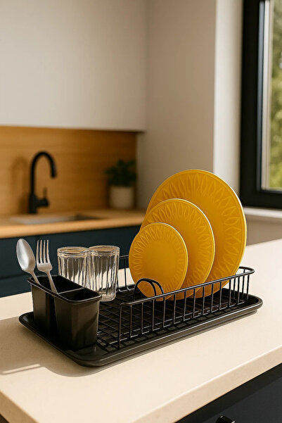 Wirewel Tezgah Üstü Bulaşıklık, Tepsili Kaşıklıklı Metal Tek Katlı Bulaşık Ta...