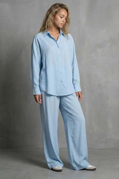 Madmext Set din două piese cămașă și pantaloni pentru femei Blue Basic MG2352