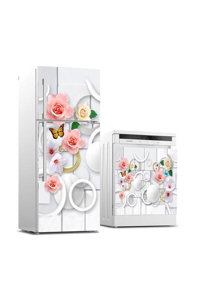 StickerArt Buzdolabı ve Bulaşık Makinası Beyaz Eşya Sticker Kaplama Gül Keleb...