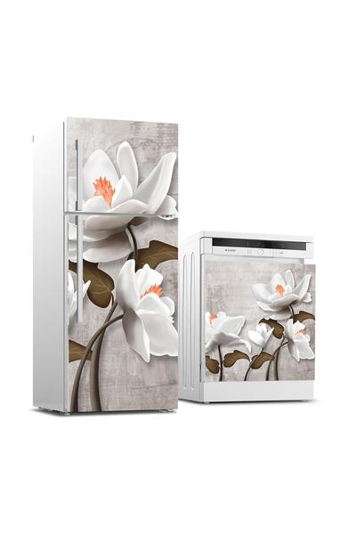 StickerArt Buzdolabı ve Bulaşık Makinası Beyaz Eşya Sticker Kaplama 3D Beyaz ...