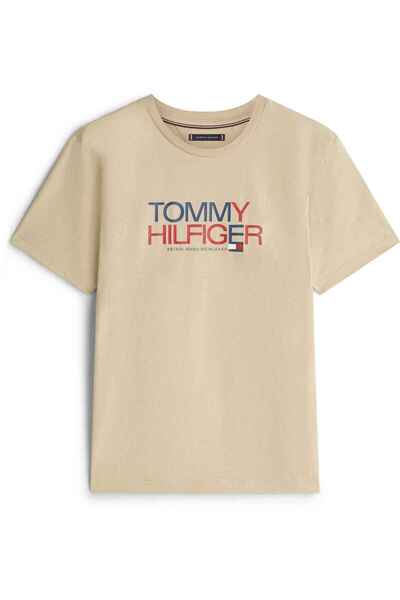 Tommy Hilfiger Men's Brand Logo Khaki T-Shirt Suitable for Daily Use Mw0Mw423...
