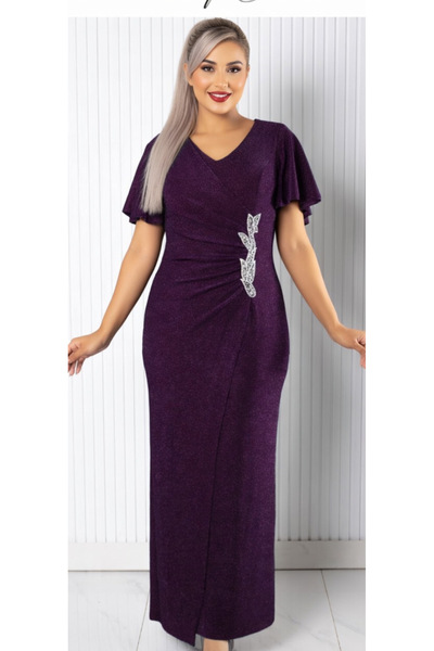 GÖKMEN GİYİM Simli Kısa Kollu Abiye Elbise 2533