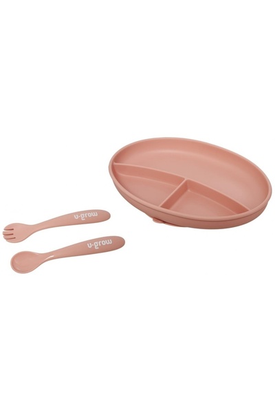 U-Grow silicone baby platespoon and fork setpink