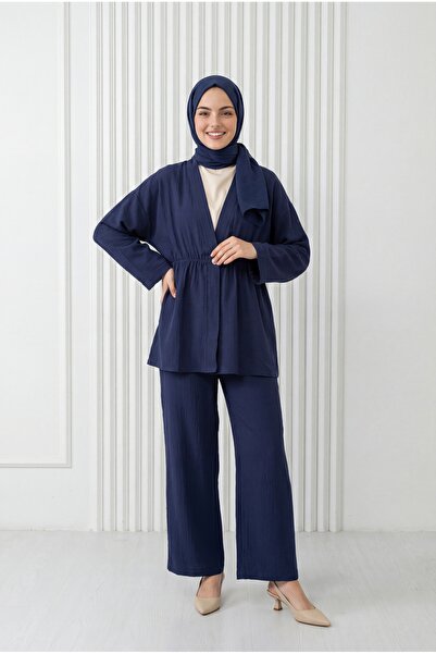 BENAHOLL Toprak Single Button Drawstring Waist Trousers Suit-Zş7079 Navy Blue