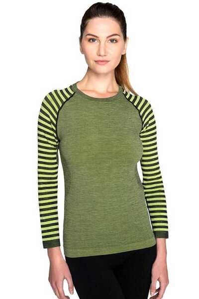 THERMOFORM Върховен дамски безшевен термо суитшърт от мерино вълна ЗЕЛЕН