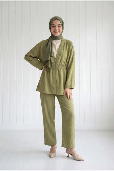 BENAHOLL Toprak Single Button Drawstring Waist Trousers Suit-Zş7079 Oil Green
