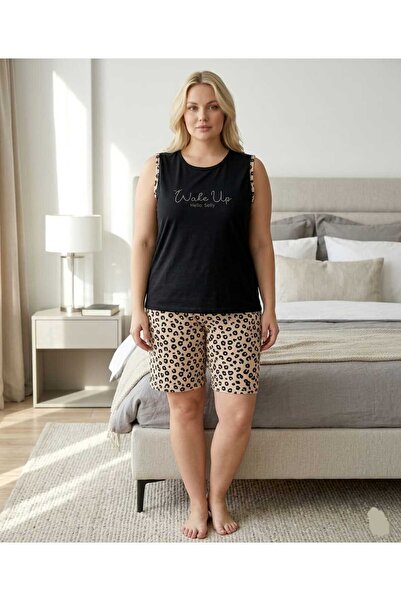 Temporium Γυναικείο σετ πιτζάμες Milan Fabric Plus Size με στάμπα και σορτς