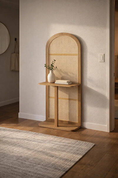 MARIA HOMES رف تنظيم عصري مقوس مع لوحة من الخيزران وإطار من الخشب البني