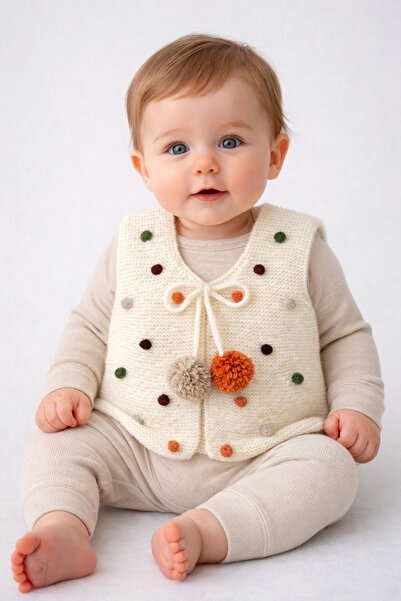 Zenessa Baby & Style Zenessa El Örgüsü Ponpon Detaylı Bebek Yeleği