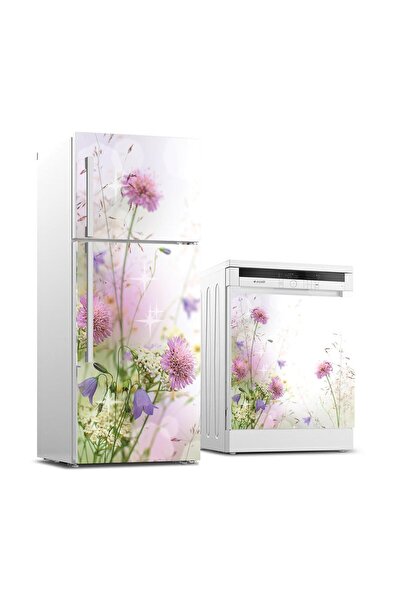 StickerArt Buzdolabı ve Bulaşık Makinası Beyaz Eşya Sticker Kaplama Pastel Çiçek