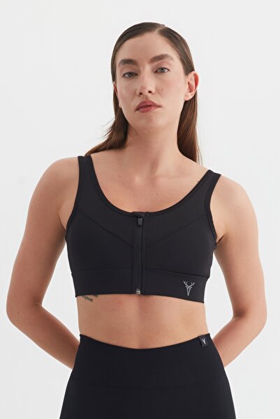 cervus Kadın Fermuar Detaylı Siyah Büstiyer / Spor Büstiyer