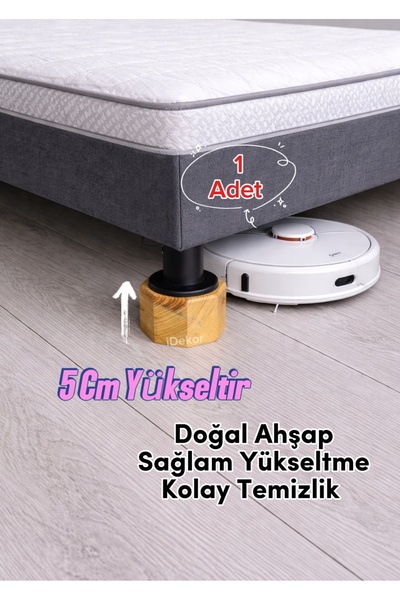 iDekor Robot Süpürge İçin Doğal Ahşap Baza Yükseltici, "5 CM yükseltir" | Oyu...