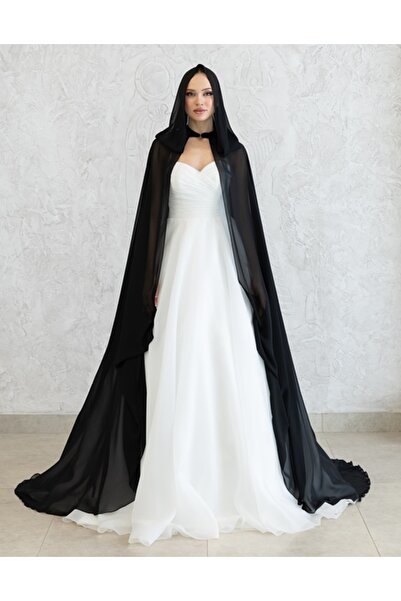 paris in paris CAFTAN-ROCHIE DE MIREASĂ NEGRU K cu glugă DIN șifon - PELERINĂ...