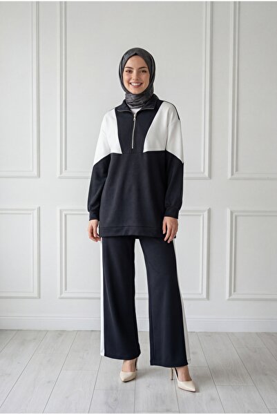 MİHRA STORE Cansev Κοστούμι Παντελονιού με Μισό Φερμουάρ και Γαρνιτούρα-BY730...