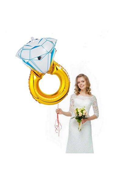 partidolu بالون ورق مقوى على شكل خاتم سوليتير ذهبي اللون مقاس 84 × 54 سم 1 قط...