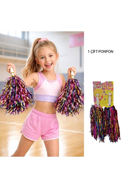 partidolu 1 Çift (2 Adet) 25 cm Karışık Renk 23 Nisan Gösteri Ponponu 25 gr