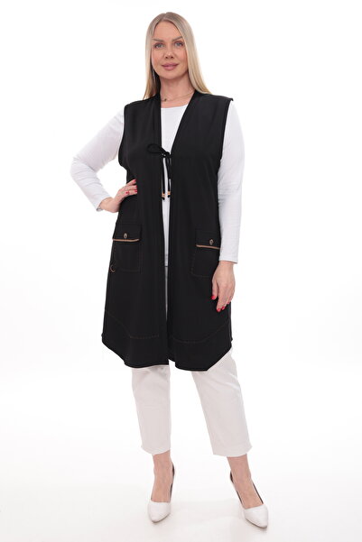 İKSUN Women's Long Pocketed Vest with Lacing Seasonal Crystal Mother Viscose ...