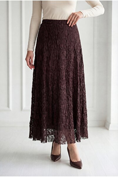 MİHRA STORE Lined Lace Skirt-Mt6549 Brown