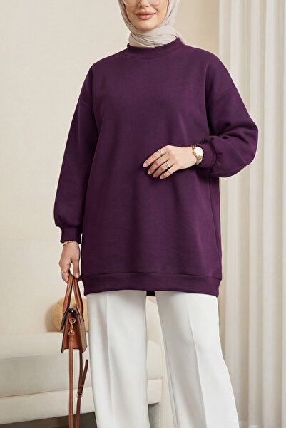 Modamorfo Трислоен поларен пуловер с яка - сливово